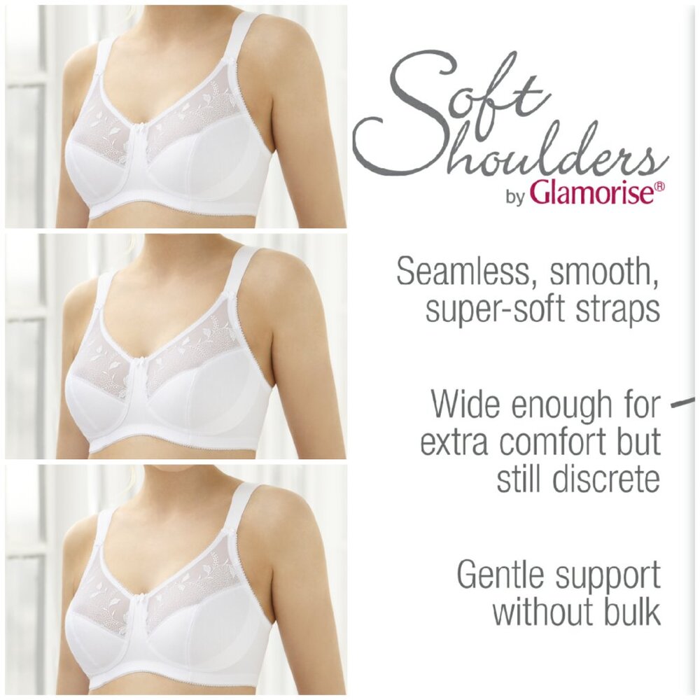 Set Of 3! 46C Glamorise SOFT SHOULDERS Bra (MINIMIZER) Wireless LACE WHITE NEW